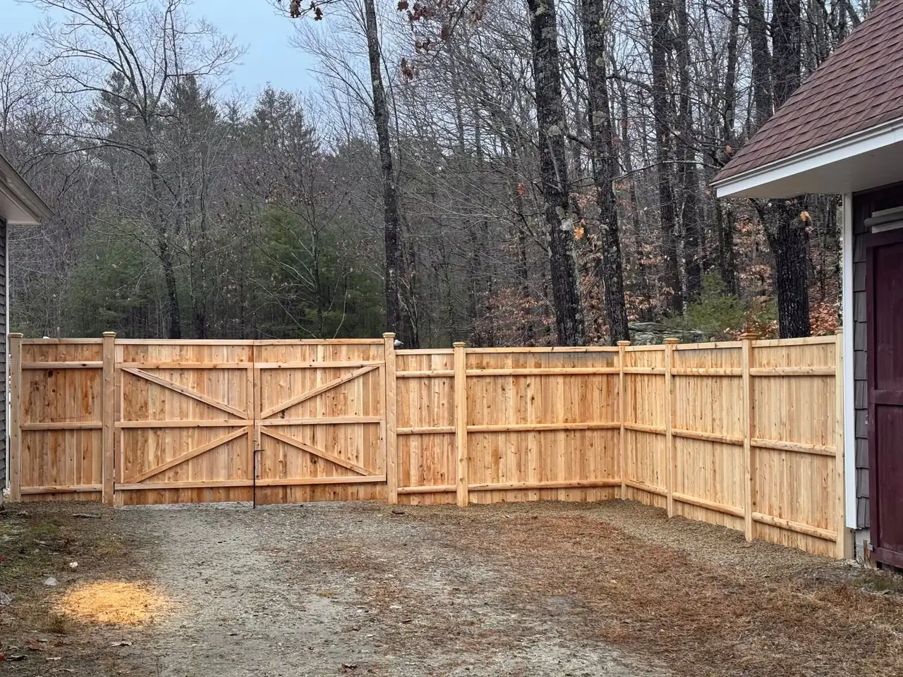 Wood double gate and privacy fence